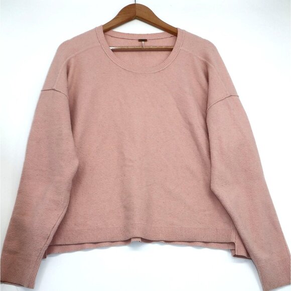 Free People Pink Wool-Blend Oversized Sweater L Womens Long Sleeve Academia Boho - Picture 1 of 8